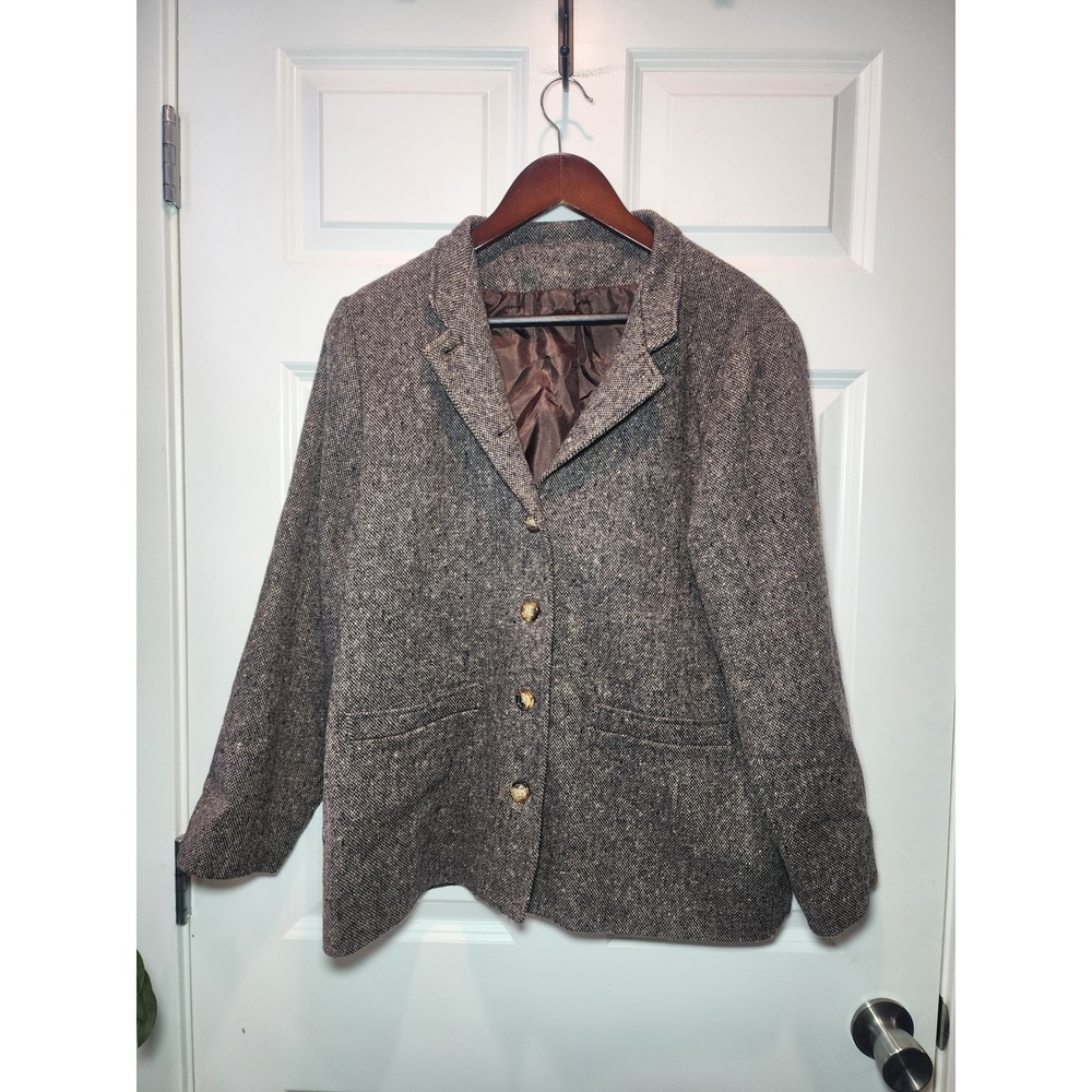 Orvis Vintage 100% Wool Tweed Blazer Jacket Brown Tan Made in USA Womens Medium